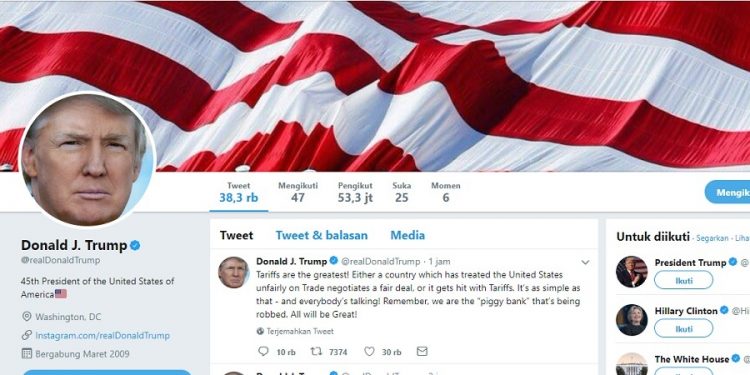 Jangan iri, twitter tak mungkin meremove akun Trump