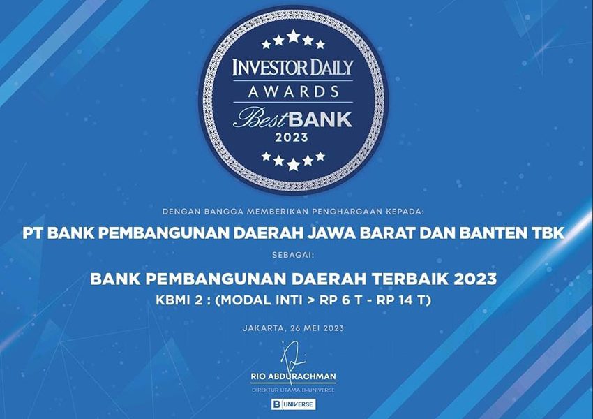 bank bjb Sabet Penghargaan Best Bank 2023 Majalah Investor